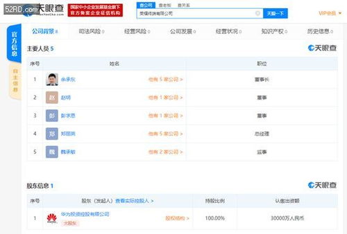 华为成立荣耀终端新公司 注资3亿元 余承东任董事长